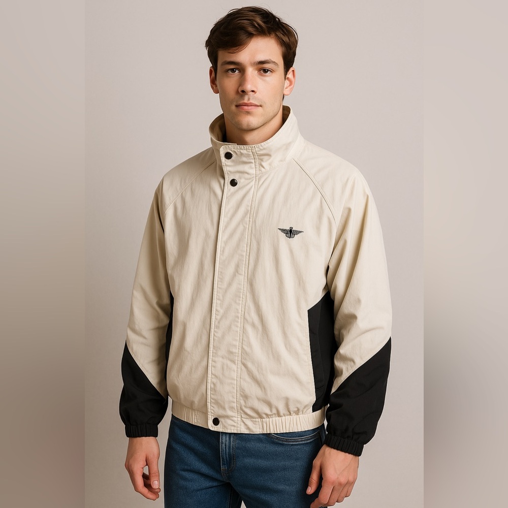 Dockers Cream Full-Zip Jacket Lightweight Layering Classic Minimal Fit Size‎ L